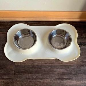 Stainless Steel Water and Food Feeder with Non Spill Skid Resistant Silicone Mat